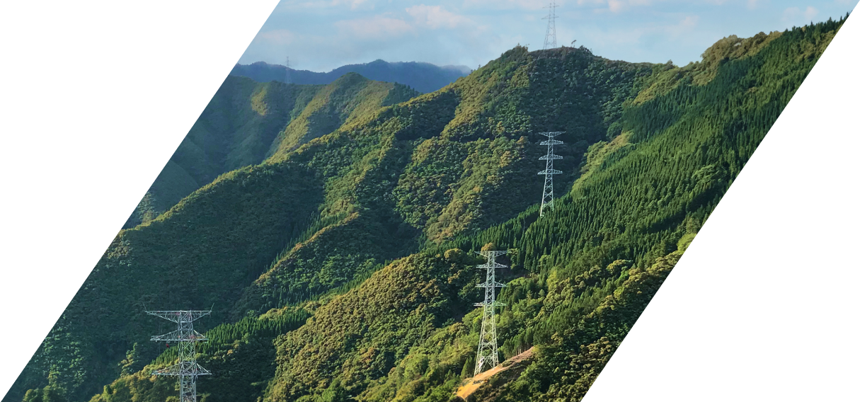 写真：山間部にある送電鉄塔が、無線通信ニーズに応えている