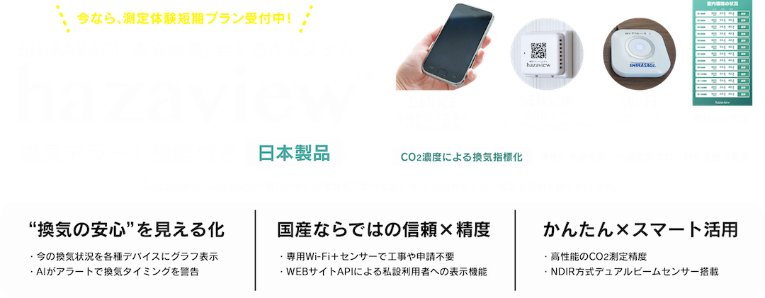 SHIRASAGI安心換気見える化システムhazaview